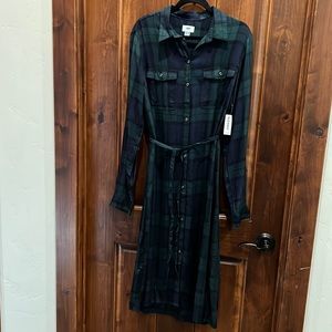 NWT Old Navy Size Large Tall Black Watch Blackwatch Plaid Dress Shirtdress